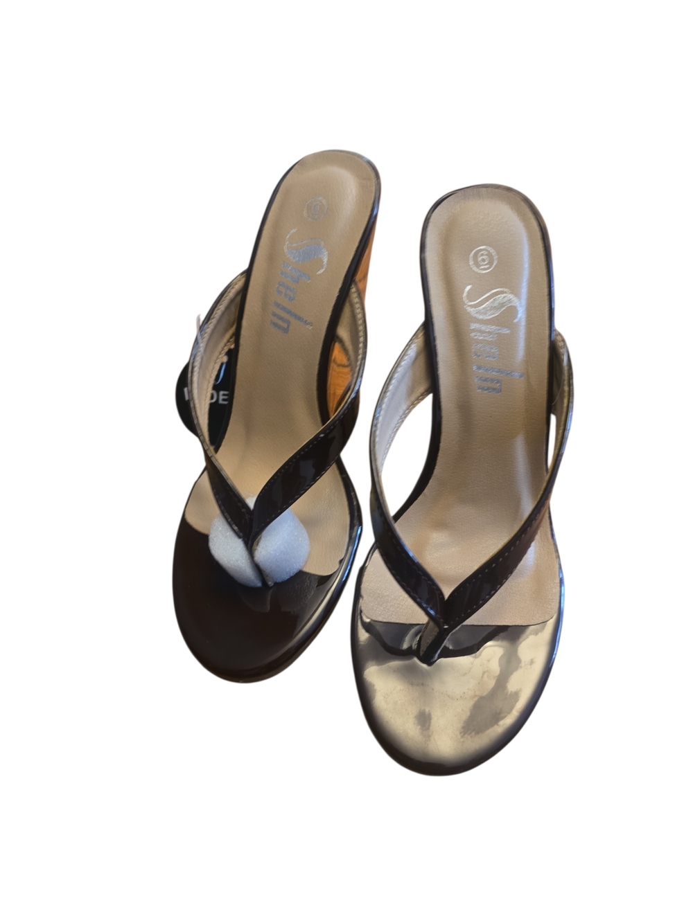SHEIN Brown Patent Slide Thong Mules 6 Wide
